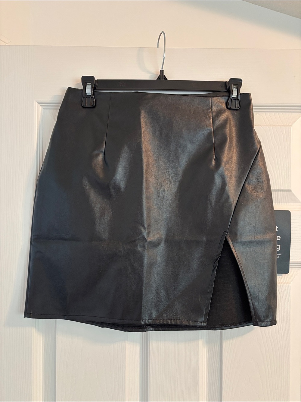 Lulu's Black Faux Leather Mini Skirt with Front Slit